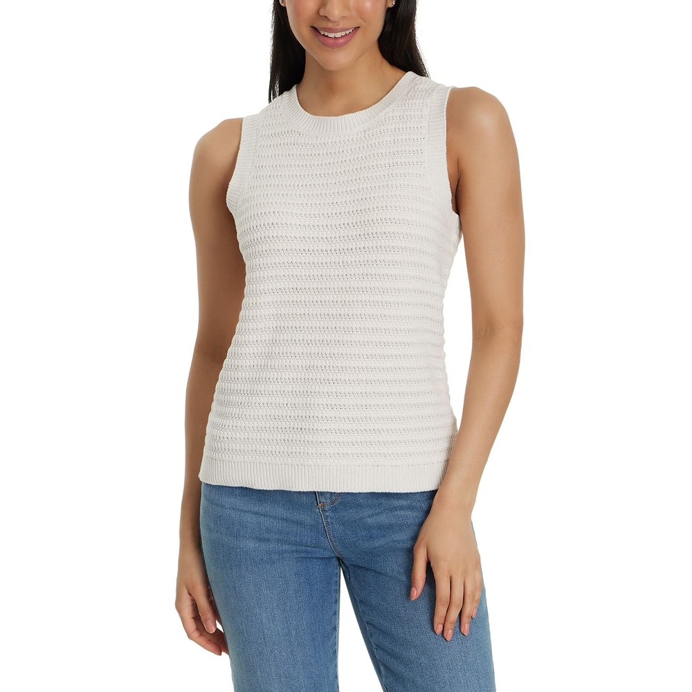 Nine West Womens Crochet Sweater Tank Top Cream Ivory XS Pullover NWT